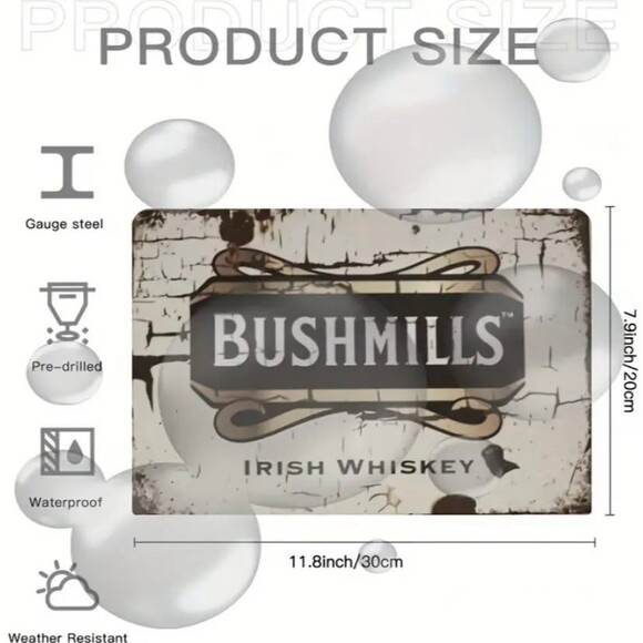 Bushmills Irish Whiskey Vintage Metal Sign, Irish Pub, bar, Man Cave - Picture 3 of 5
